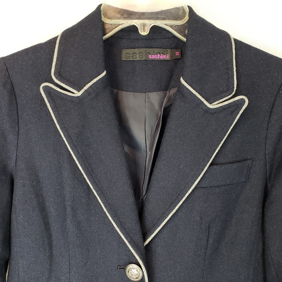 NWOT Sashimi M Navy/Gray Wool Fitted Blazer - Picture 2 of 8